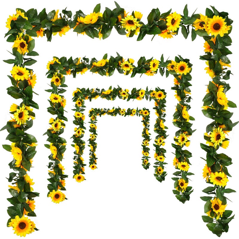 DEEMEI 4 Pack Artificial Sunflower Garland Silk Sunflower Hanging Vine Garland with Flowers Green Leaves for Wedding Table Garden Craft Party Decoration - Image 1
